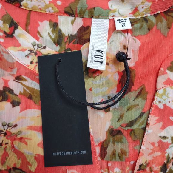 KUT FROM THE KLOTH Coral Floral Blouse Top Plus Size 2X Summertime Loose Comfy - Picture 13 of 13